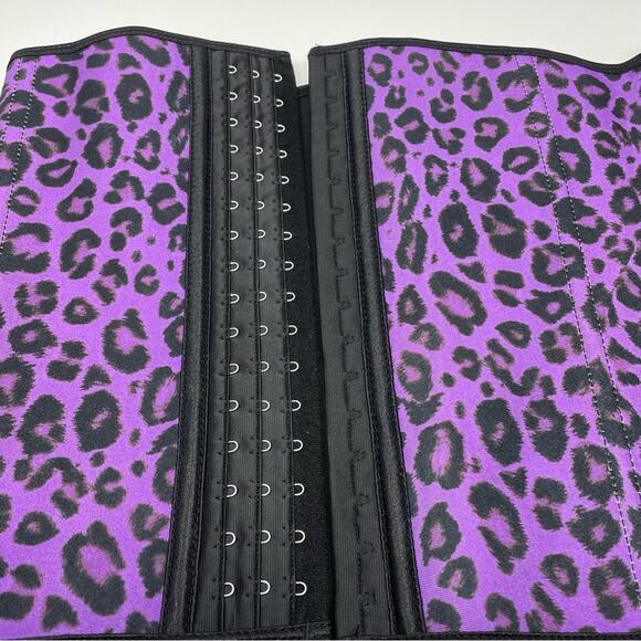 Corset Waist Cincher Purple Leopard Print L Satiny - Picture 5 of 8